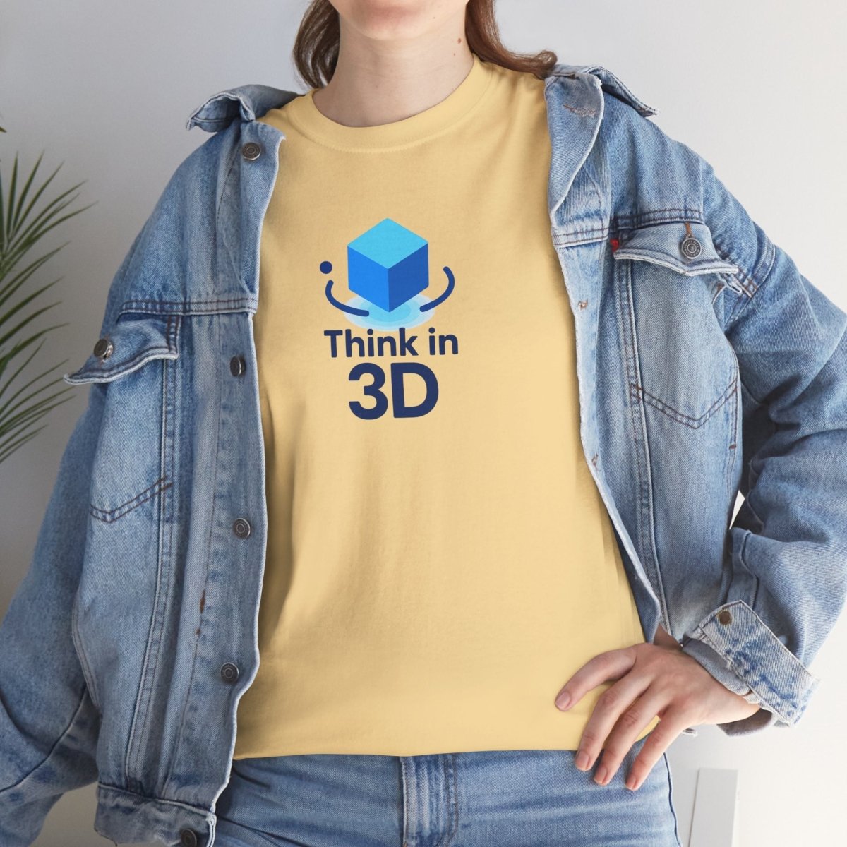 "Think in 3D" Graphic Cotton Tee, Fun T-Shirt Gift, Educational Apparel, Unisex Casual Wear, Creative Gift Idea CW - 2 Blue - AI Tee Hero
