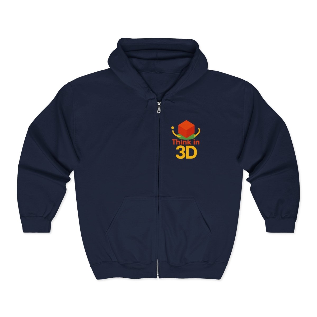 "Think in 3D" Zip Hoodie, Comfortable Layer, Gift for Tech Lovers, Perfect for Casual Days, Unisex Hooded Sweatshirt - AI Tee Hero
