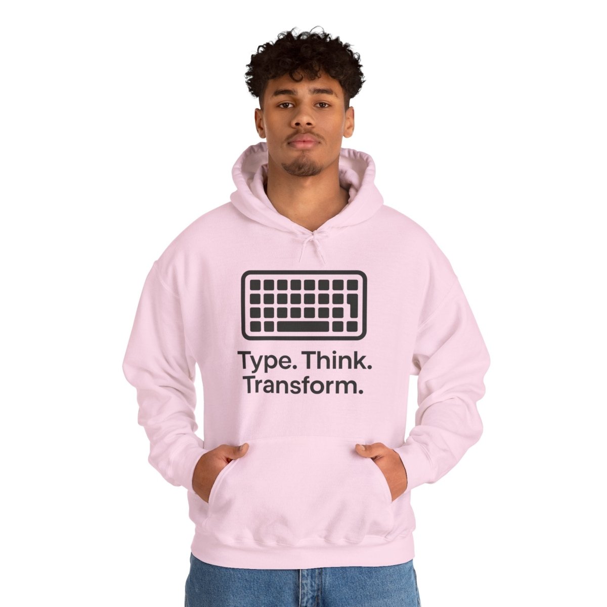 "Type. Think. Transform." Hoodie, Cozy Unisex Sweatshirt, Inspirational Hoodie Gift, Perfect for Writers and Students, Everyday Wear - AI Tee Hero