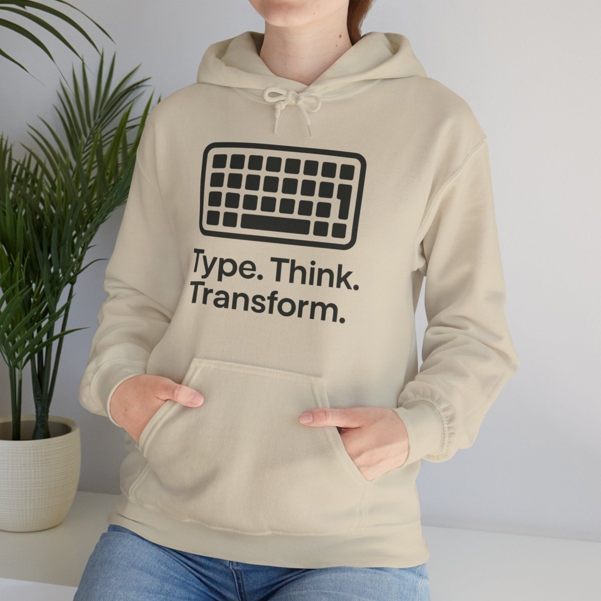 "Type. Think. Transform." Hoodie, Cozy Unisex Sweatshirt, Inspirational Hoodie Gift, Perfect for Writers and Students, Everyday Wear - AI Tee Hero