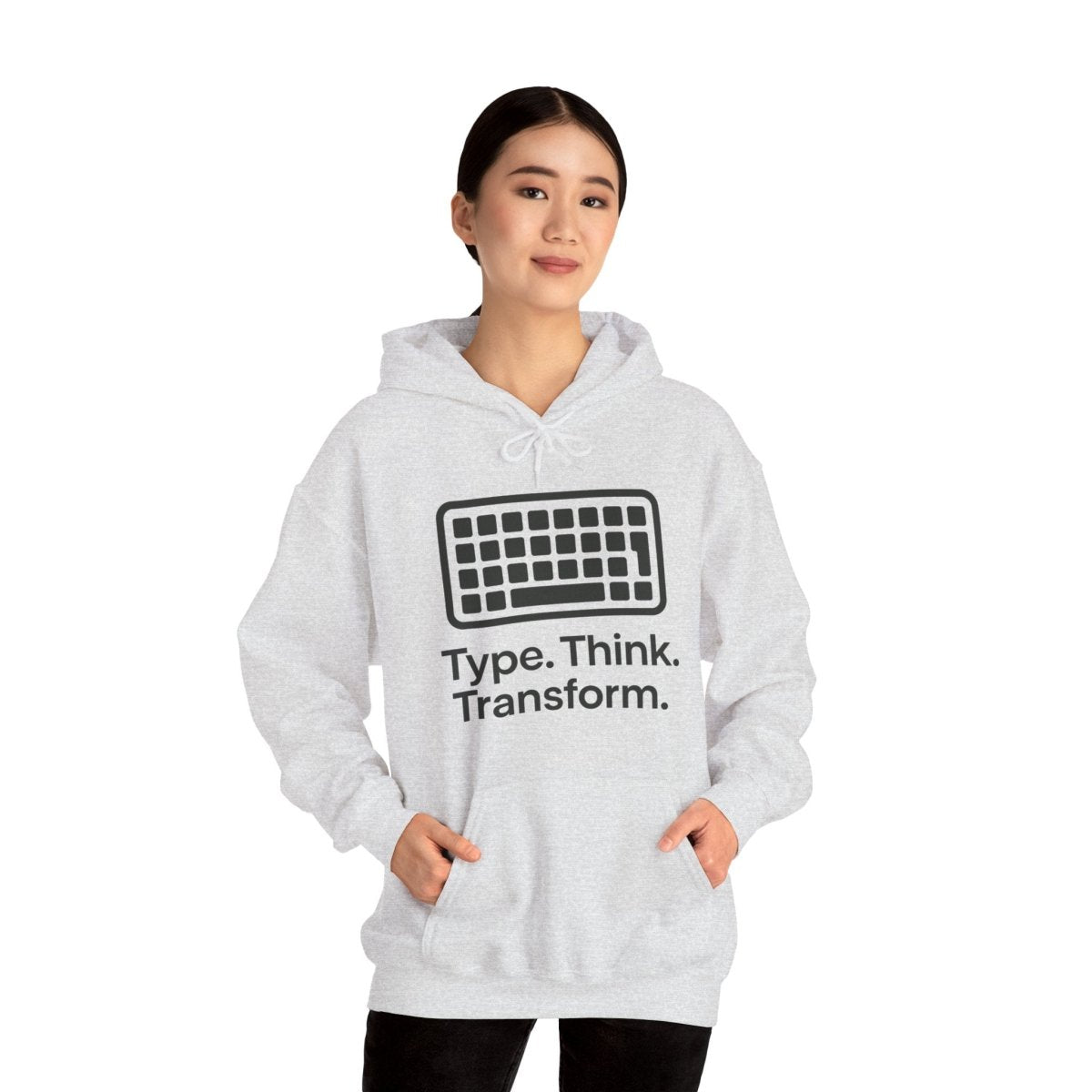 "Type. Think. Transform." Hoodie, Cozy Unisex Sweatshirt, Inspirational Hoodie Gift, Perfect for Writers and Students, Everyday Wear - AI Tee Hero