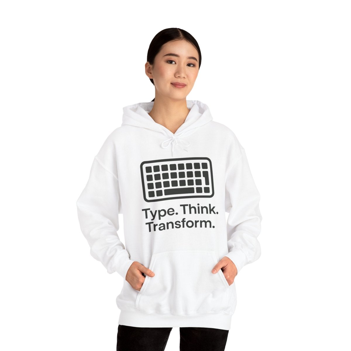 "Type. Think. Transform." Hoodie, Cozy Unisex Sweatshirt, Inspirational Hoodie Gift, Perfect for Writers and Students, Everyday Wear - AI Tee Hero