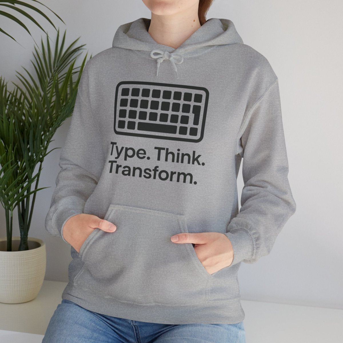 "Type. Think. Transform." Hoodie, Cozy Unisex Sweatshirt, Inspirational Hoodie Gift, Perfect for Writers and Students, Everyday Wear - AI Tee Hero