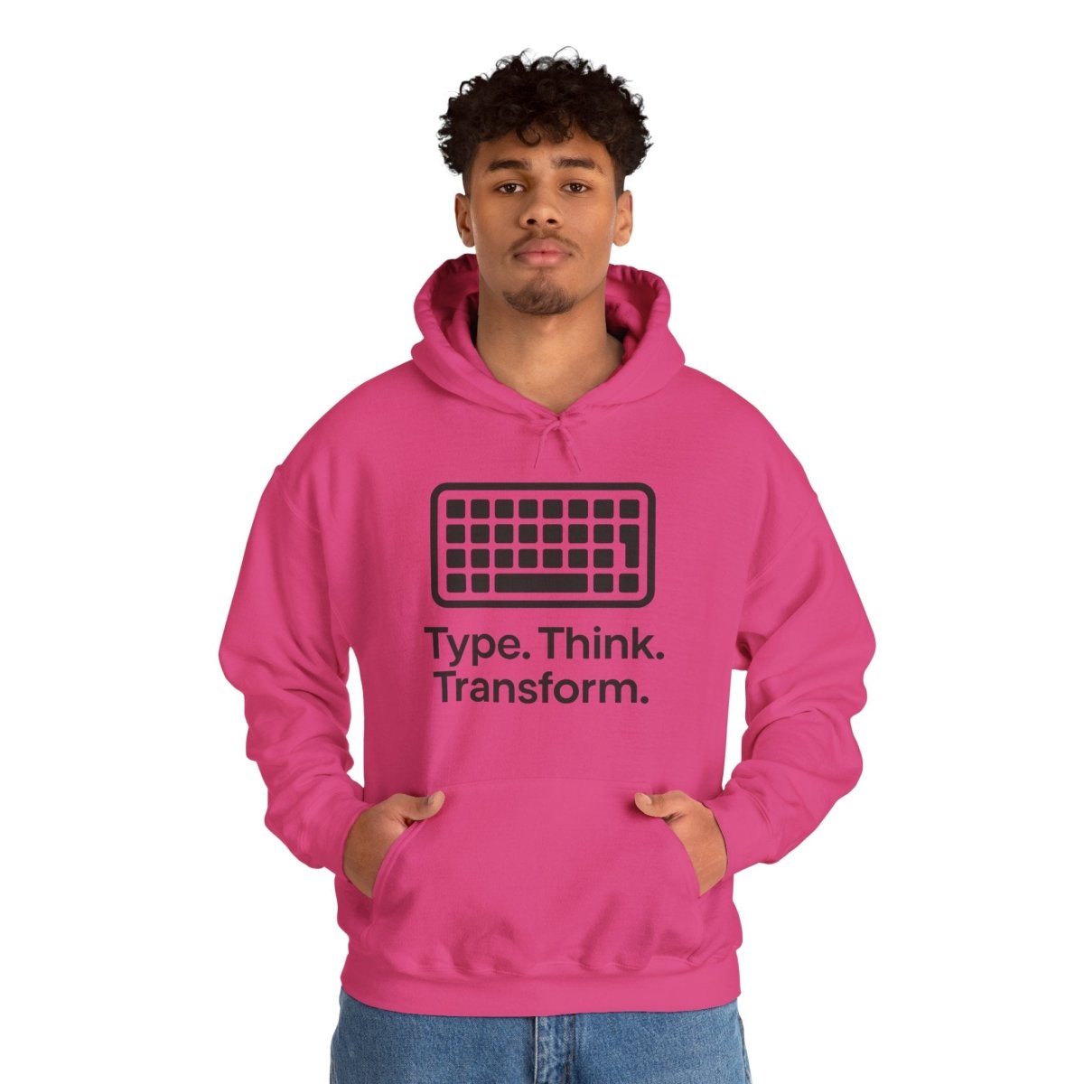 "Type. Think. Transform." Hoodie, Cozy Unisex Sweatshirt, Inspirational Hoodie Gift, Perfect for Writers and Students, Everyday Wear - AI Tee Hero