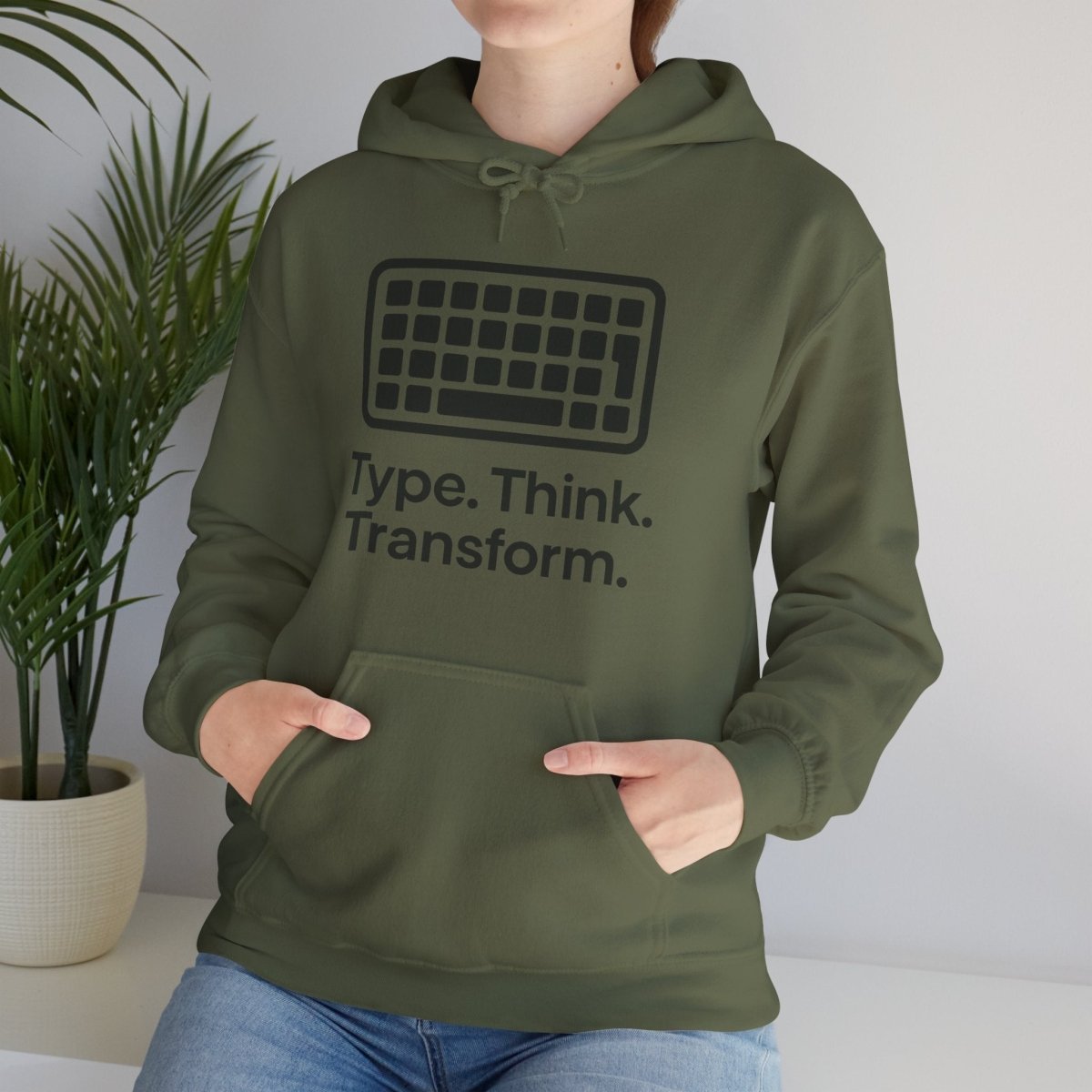 "Type. Think. Transform." Hoodie, Cozy Unisex Sweatshirt, Inspirational Hoodie Gift, Perfect for Writers and Students, Everyday Wear - AI Tee Hero
