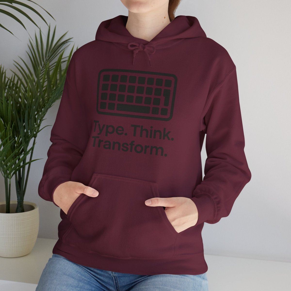 "Type. Think. Transform." Hoodie, Cozy Unisex Sweatshirt, Inspirational Hoodie Gift, Perfect for Writers and Students, Everyday Wear - AI Tee Hero