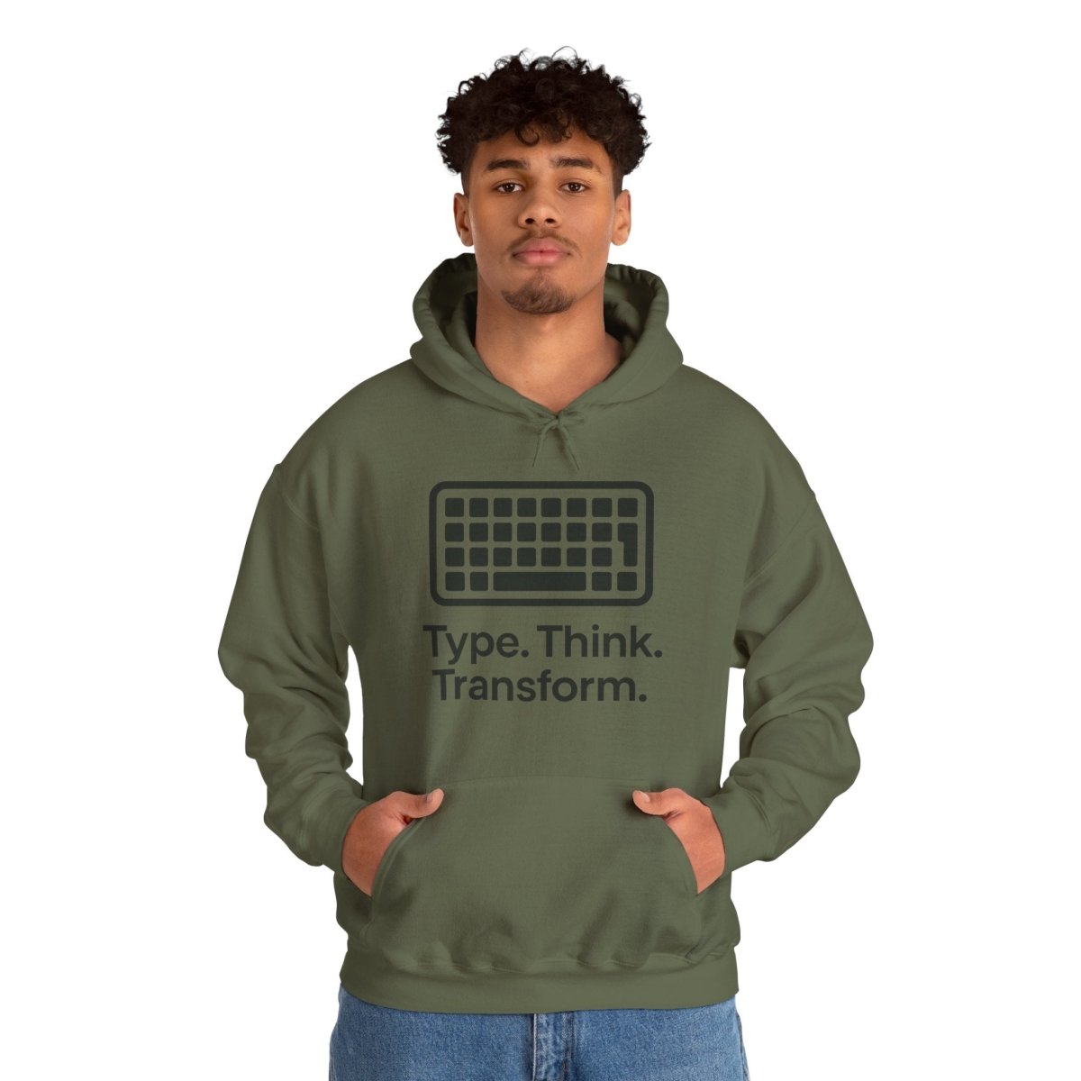 "Type. Think. Transform." Hoodie, Cozy Unisex Sweatshirt, Inspirational Hoodie Gift, Perfect for Writers and Students, Everyday Wear - AI Tee Hero