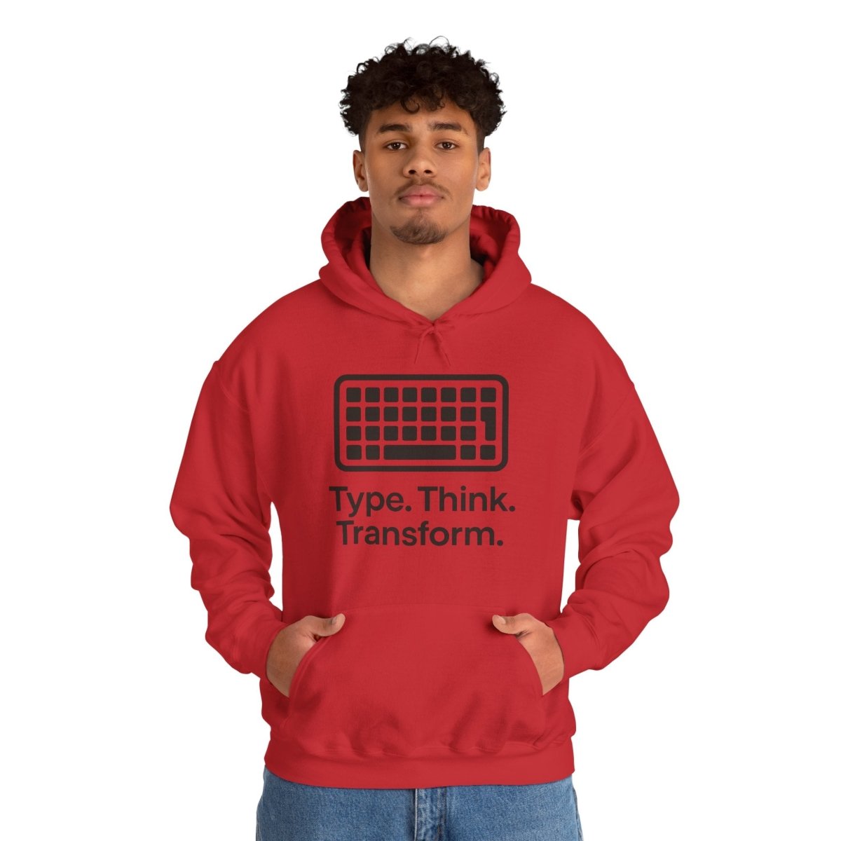 "Type. Think. Transform." Hoodie, Cozy Unisex Sweatshirt, Inspirational Hoodie Gift, Perfect for Writers and Students, Everyday Wear - AI Tee Hero