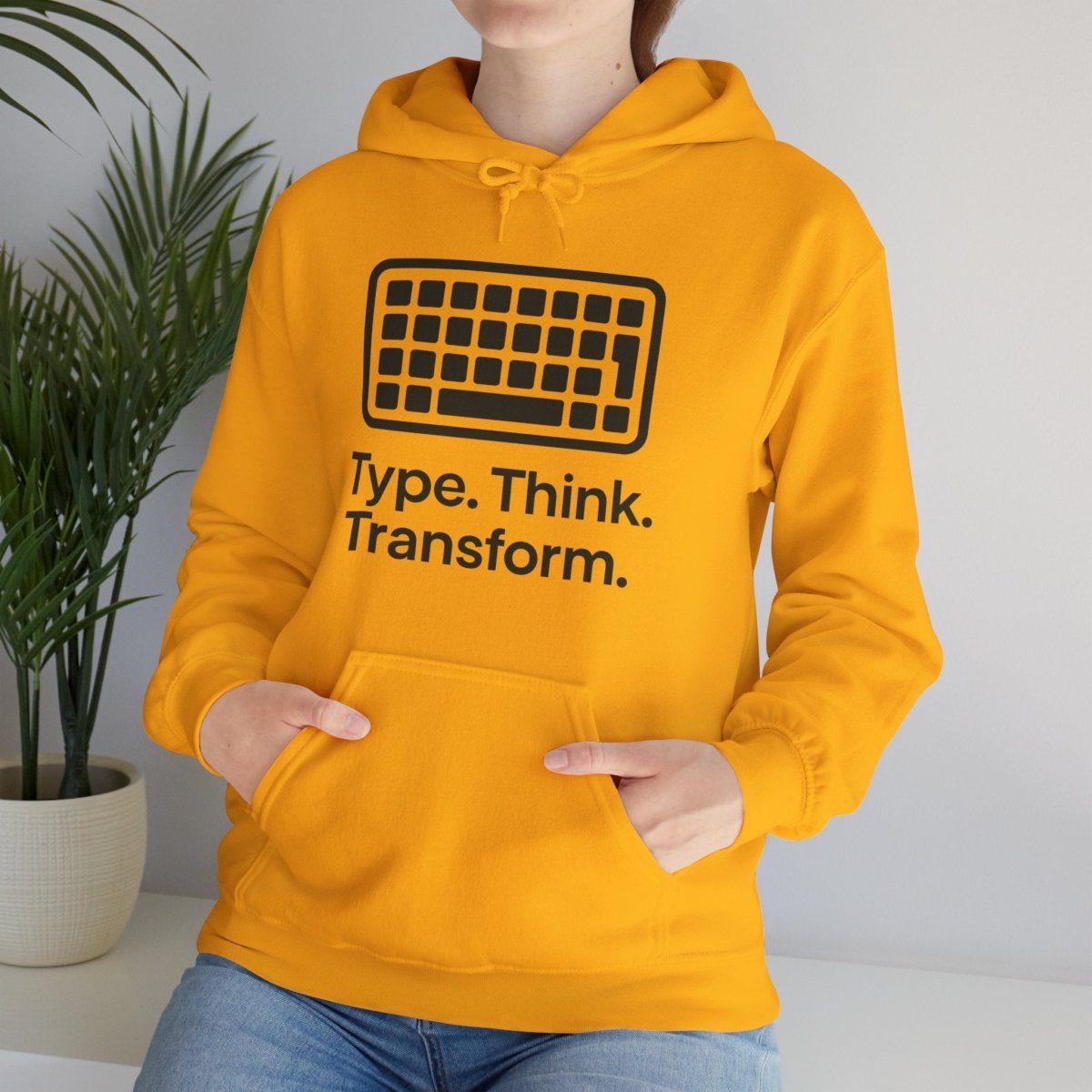 "Type. Think. Transform." Hoodie, Cozy Unisex Sweatshirt, Inspirational Hoodie Gift, Perfect for Writers and Students, Everyday Wear - AI Tee Hero