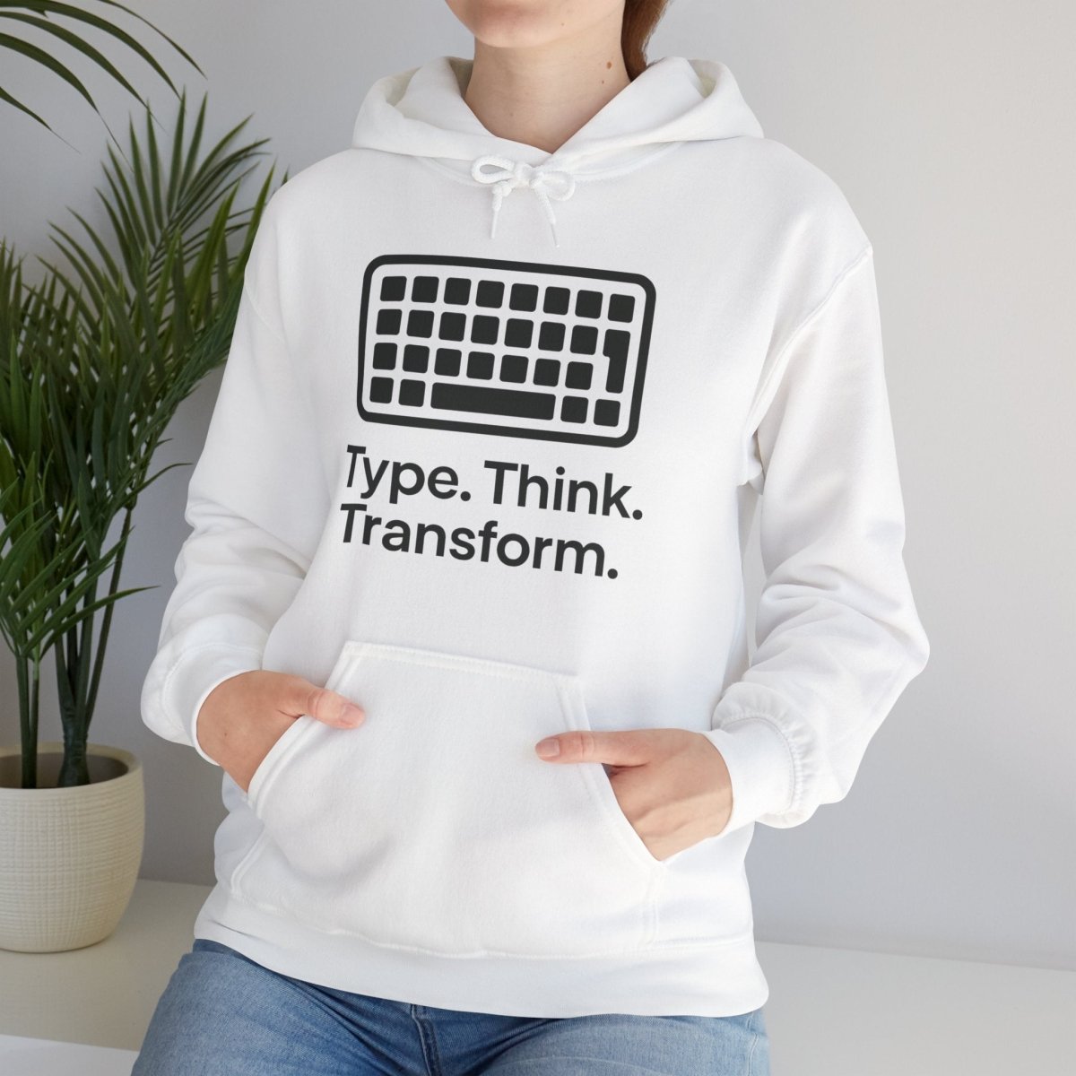 "Type. Think. Transform." Hoodie, Cozy Unisex Sweatshirt, Inspirational Hoodie Gift, Perfect for Writers and Students, Everyday Wear - AI Tee Hero