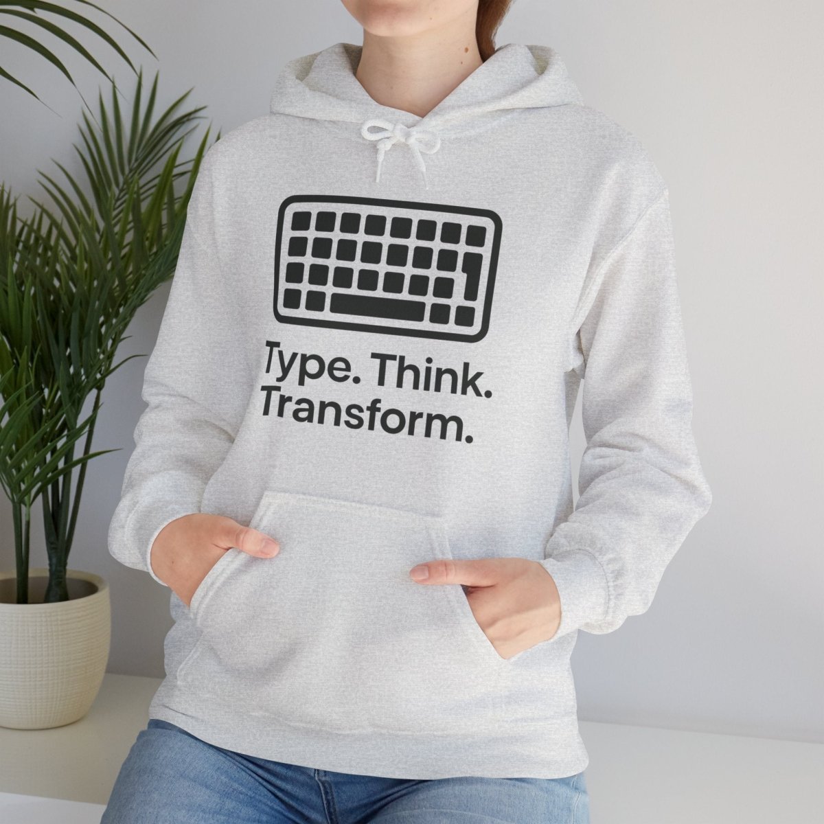 "Type. Think. Transform." Hoodie, Cozy Unisex Sweatshirt, Inspirational Hoodie Gift, Perfect for Writers and Students, Everyday Wear - AI Tee Hero