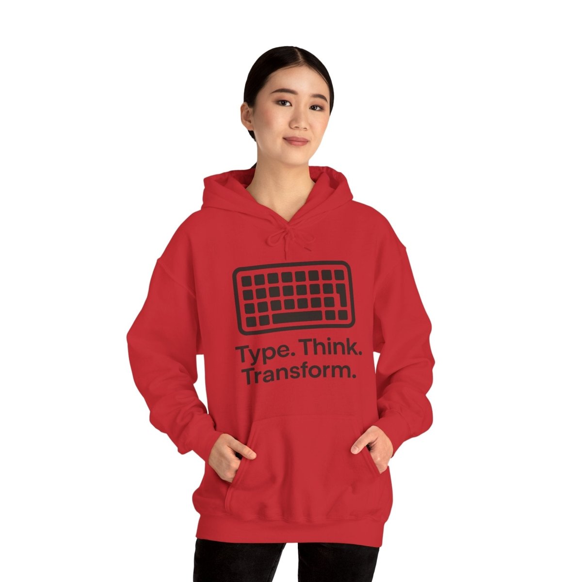 "Type. Think. Transform." Hoodie, Cozy Unisex Sweatshirt, Inspirational Hoodie Gift, Perfect for Writers and Students, Everyday Wear - AI Tee Hero