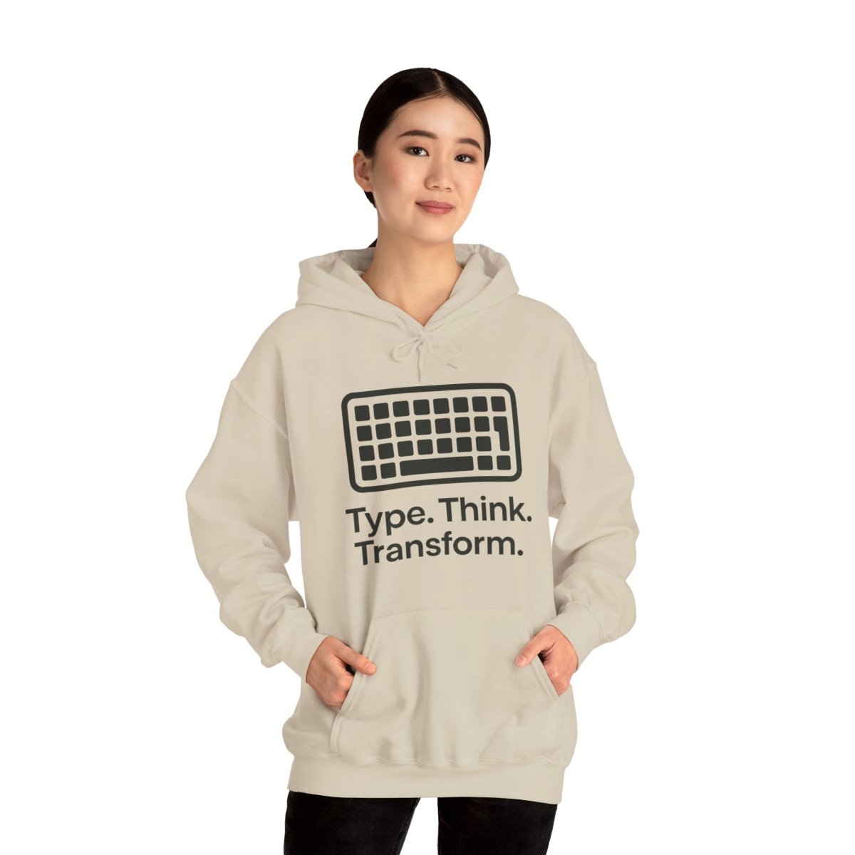 "Type. Think. Transform." Hoodie, Cozy Unisex Sweatshirt, Inspirational Hoodie Gift, Perfect for Writers and Students, Everyday Wear - AI Tee Hero