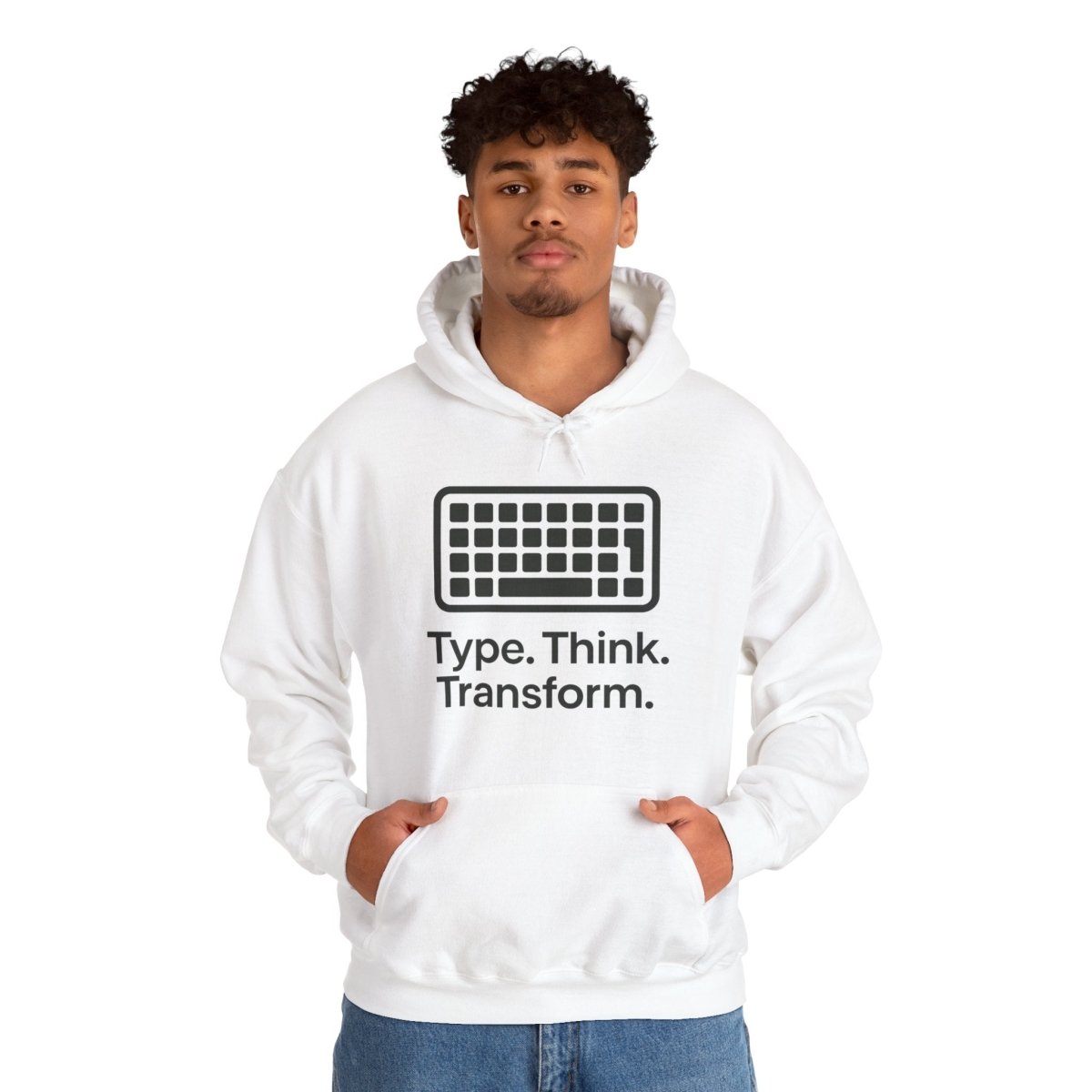 "Type. Think. Transform." Hoodie, Cozy Unisex Sweatshirt, Inspirational Hoodie Gift, Perfect for Writers and Students, Everyday Wear - AI Tee Hero
