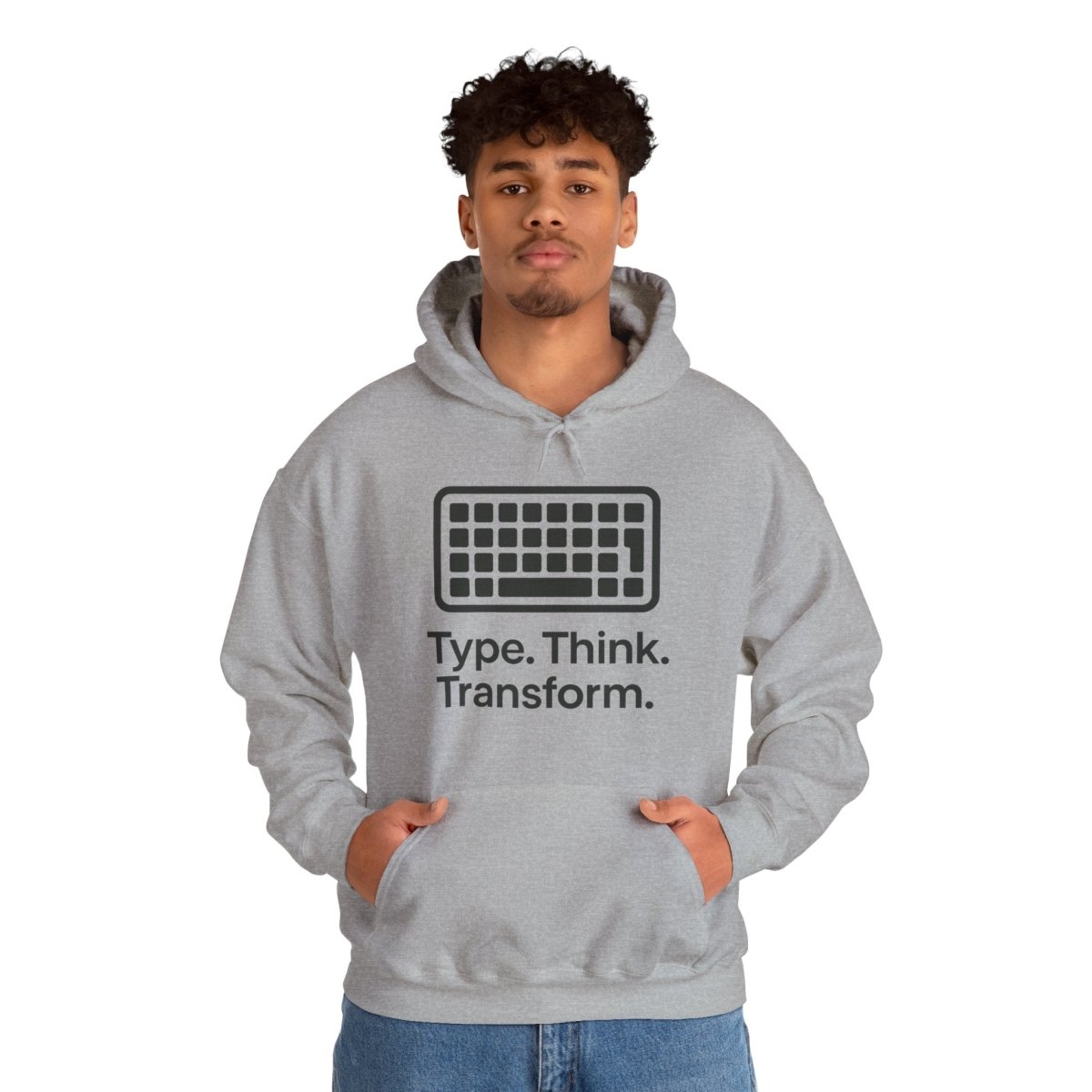 "Type. Think. Transform." Hoodie, Cozy Unisex Sweatshirt, Inspirational Hoodie Gift, Perfect for Writers and Students, Everyday Wear - AI Tee Hero