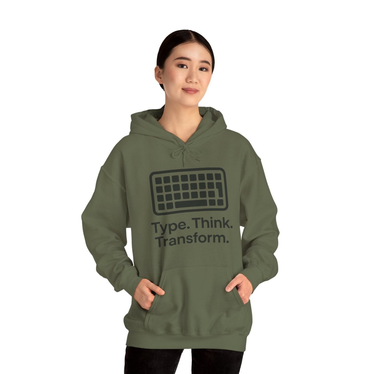 "Type. Think. Transform." Hoodie, Cozy Unisex Sweatshirt, Inspirational Hoodie Gift, Perfect for Writers and Students, Everyday Wear - AI Tee Hero