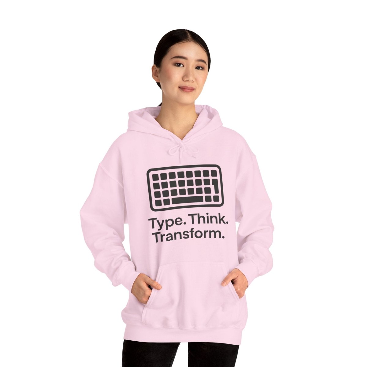 "Type. Think. Transform." Hoodie, Cozy Unisex Sweatshirt, Inspirational Hoodie Gift, Perfect for Writers and Students, Everyday Wear - AI Tee Hero