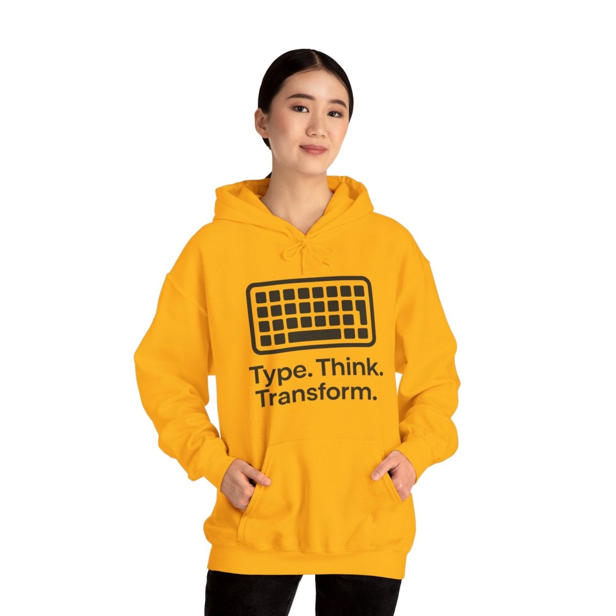 "Type. Think. Transform." Hoodie, Cozy Unisex Sweatshirt, Inspirational Hoodie Gift, Perfect for Writers and Students, Everyday Wear - AI Tee Hero