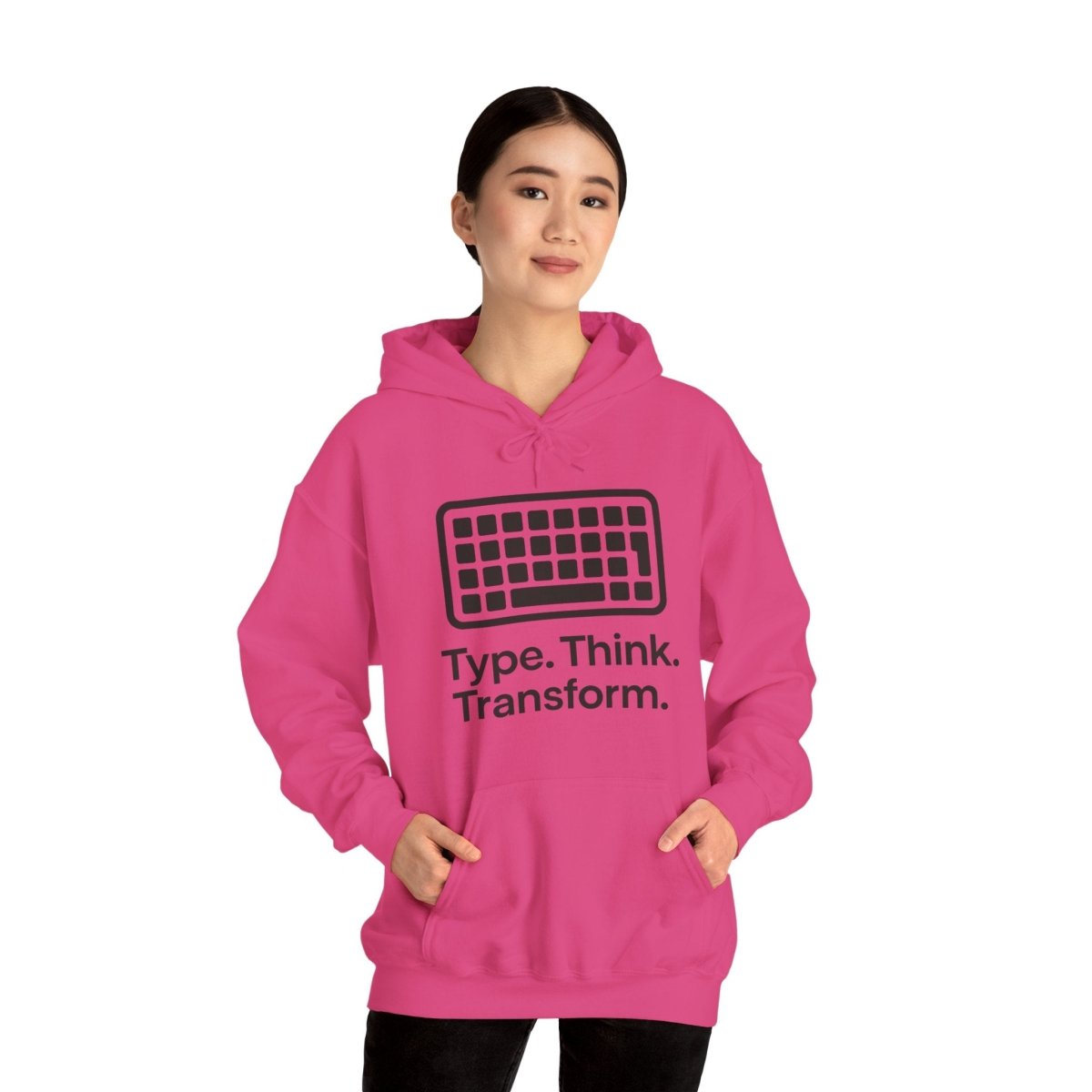 "Type. Think. Transform." Hoodie, Cozy Unisex Sweatshirt, Inspirational Hoodie Gift, Perfect for Writers and Students, Everyday Wear - AI Tee Hero
