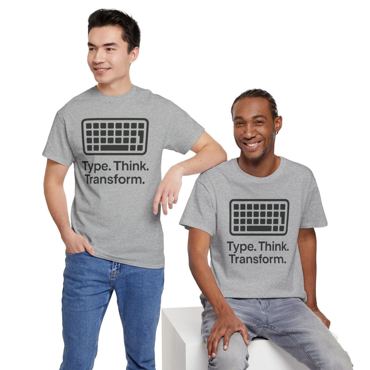 "Type. Think Transform." Inspirational Cotton Tee, Gift for Writers, Creative Minds, Motivational Apparel - AI Tee Hero
