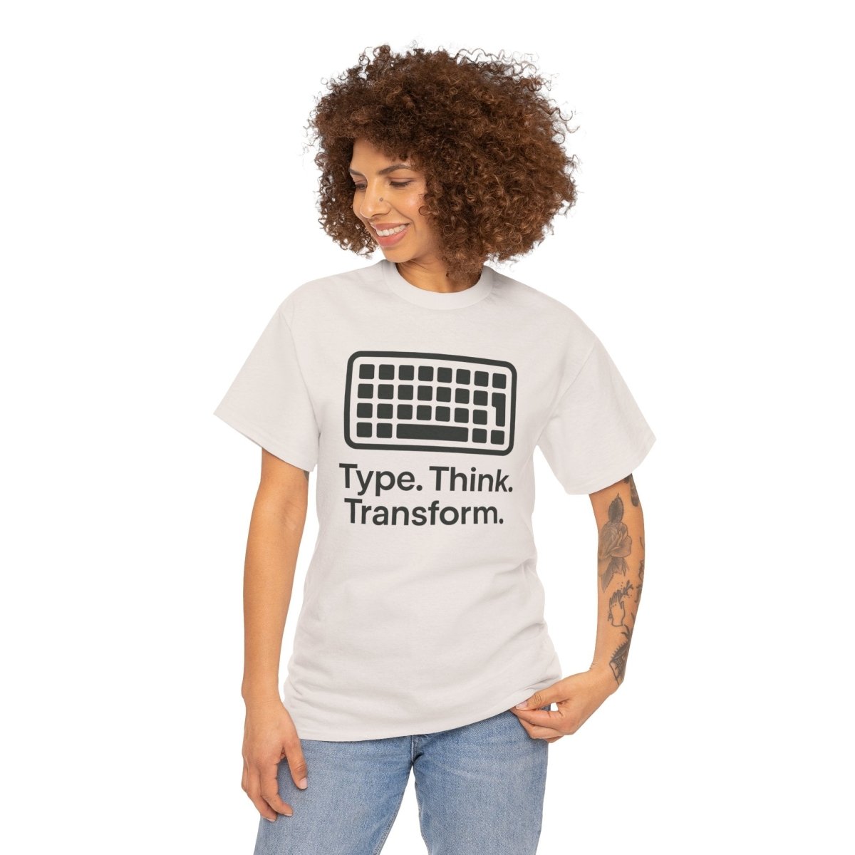 "Type. Think Transform." Inspirational Cotton Tee, Gift for Writers, Creative Minds, Motivational Apparel - AI Tee Hero