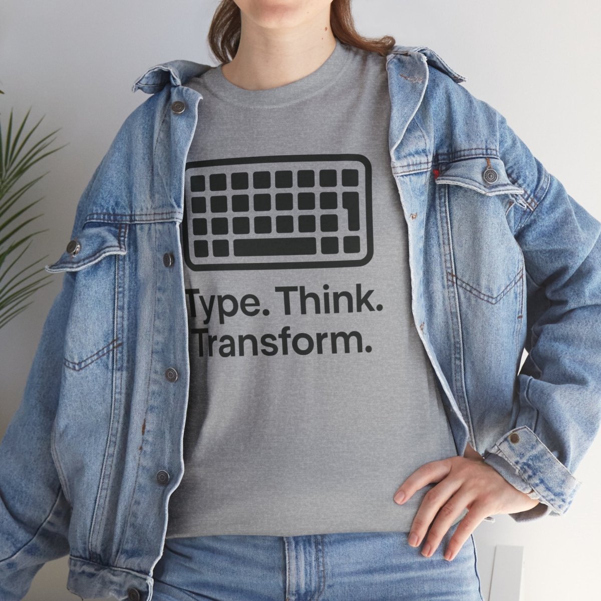 "Type. Think Transform." Inspirational Cotton Tee, Gift for Writers, Creative Minds, Motivational Apparel - AI Tee Hero