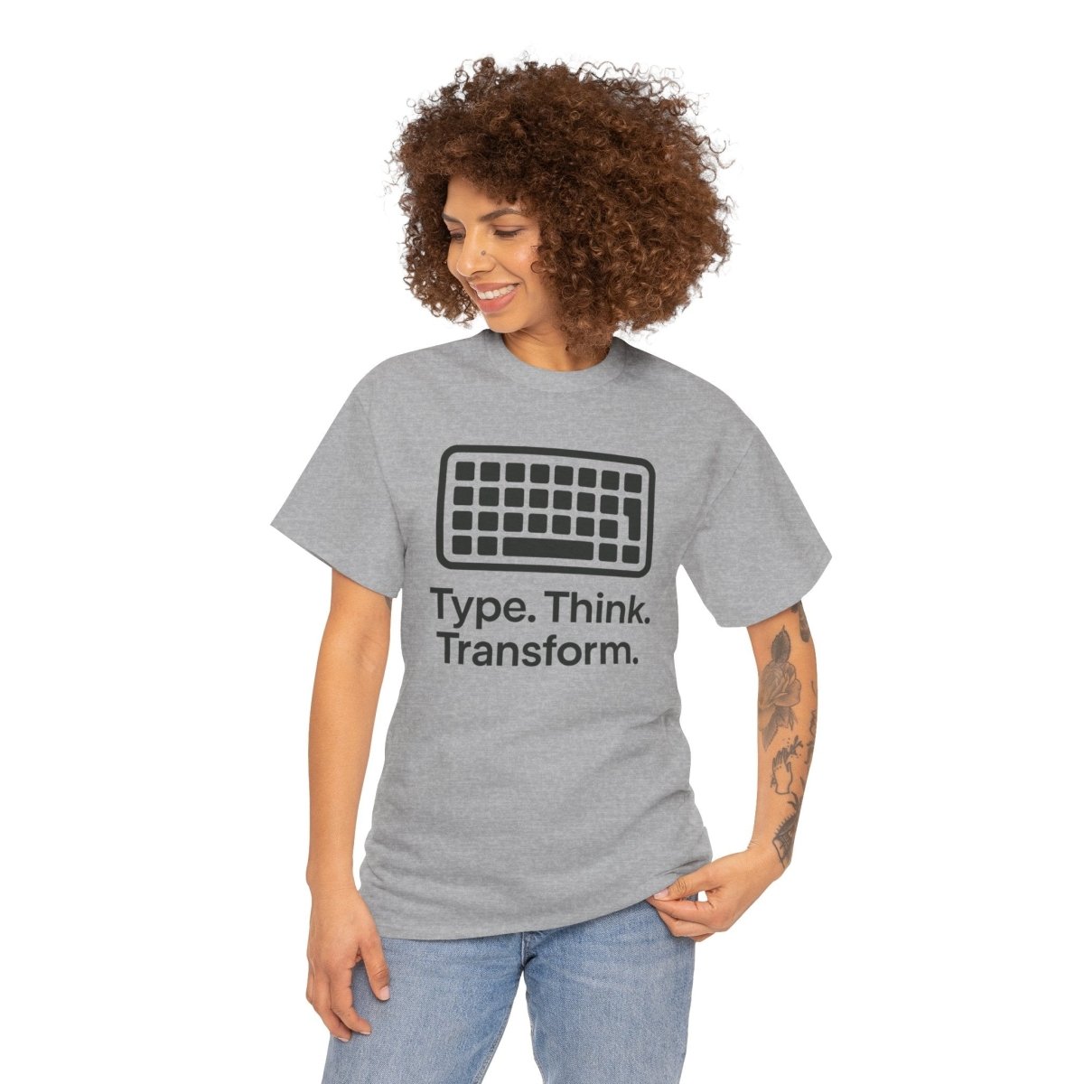 "Type. Think Transform." Inspirational Cotton Tee, Gift for Writers, Creative Minds, Motivational Apparel - AI Tee Hero