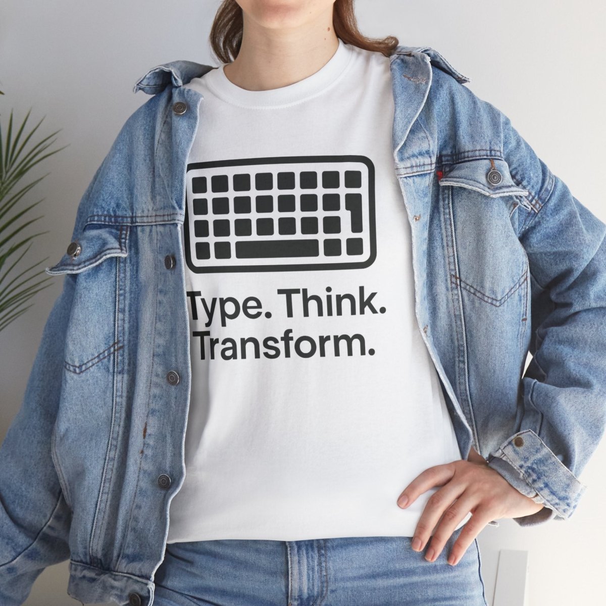 "Type. Think Transform." Inspirational Cotton Tee, Gift for Writers, Creative Minds, Motivational Apparel - AI Tee Hero