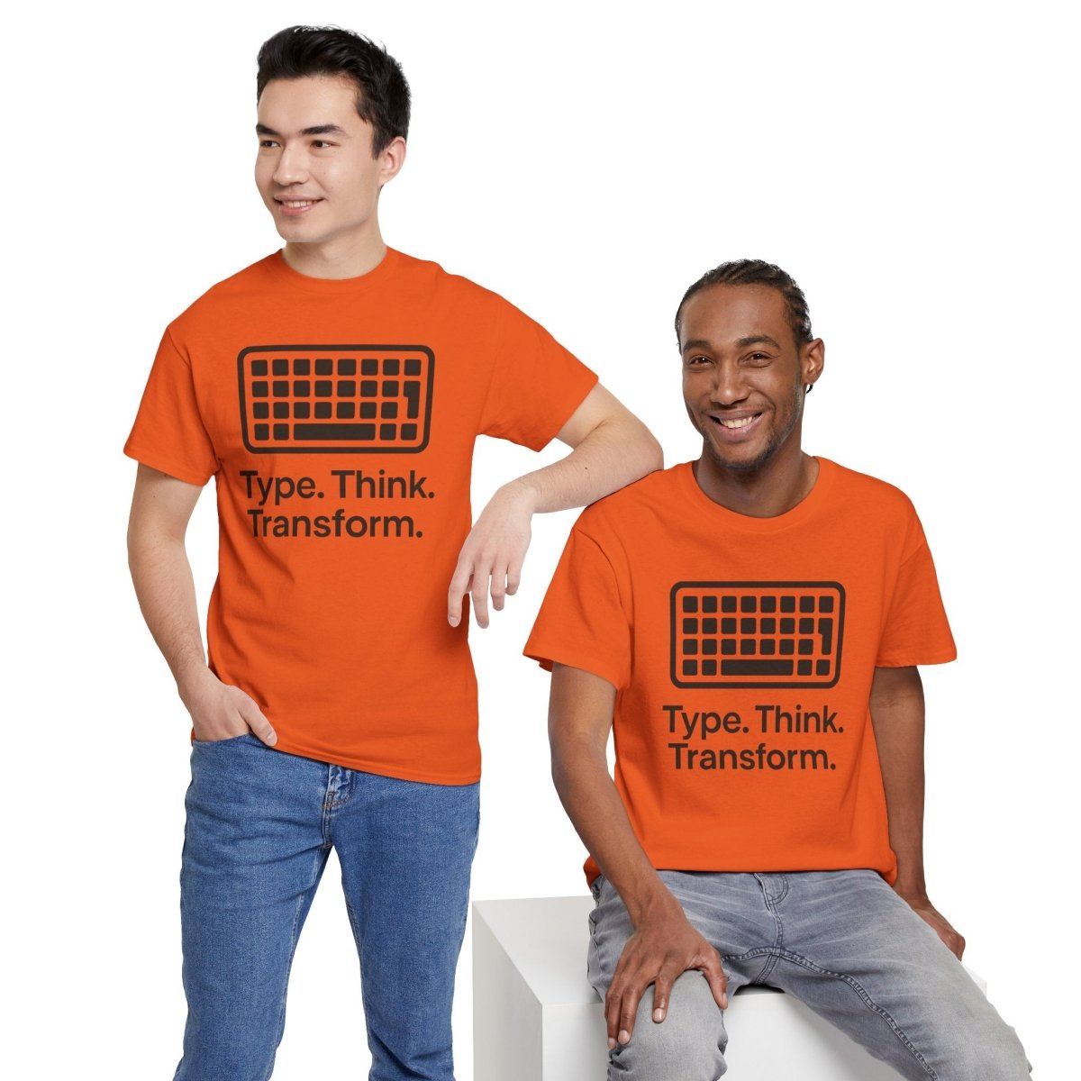 "Type. Think Transform." Inspirational Cotton Tee, Gift for Writers, Creative Minds, Motivational Apparel - AI Tee Hero