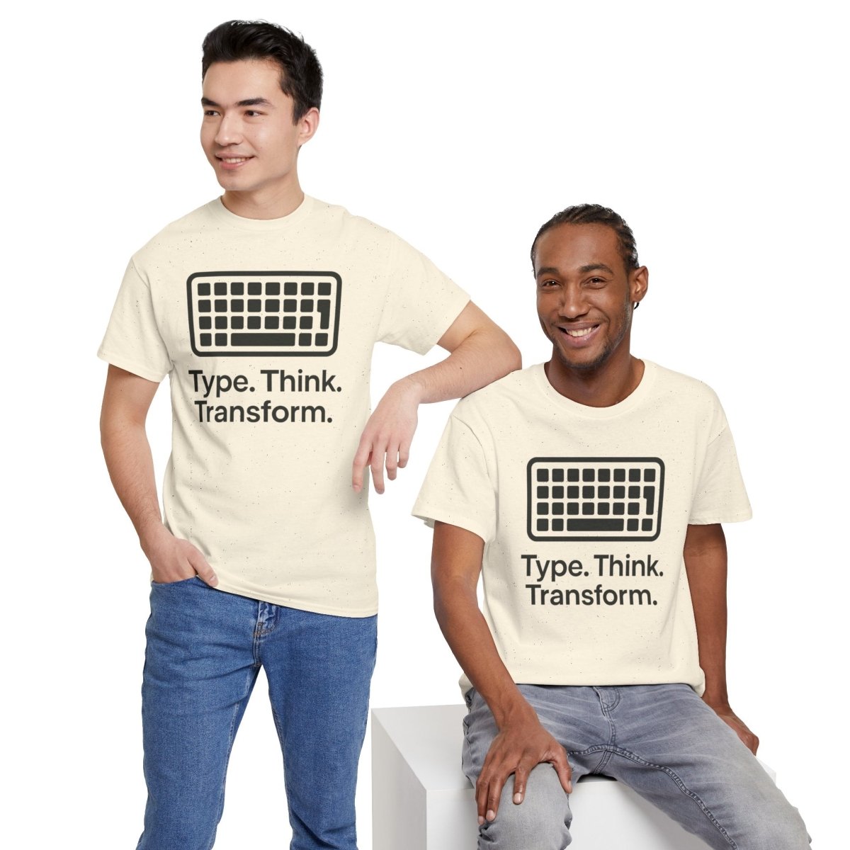 "Type. Think Transform." Inspirational Cotton Tee, Gift for Writers, Creative Minds, Motivational Apparel - AI Tee Hero