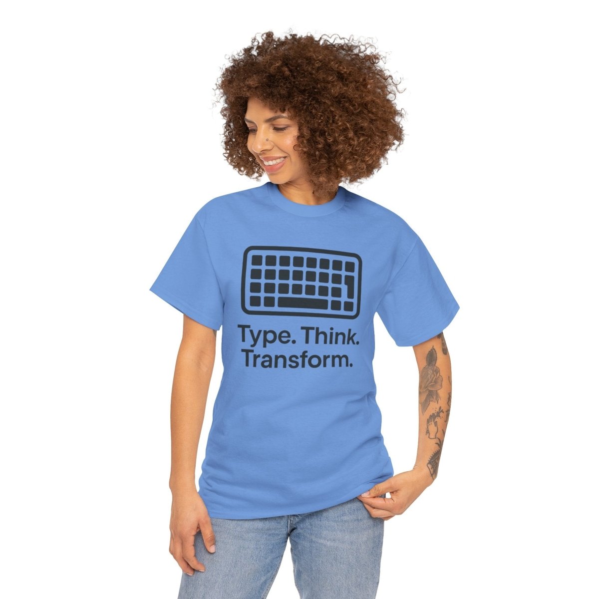 "Type. Think Transform." Inspirational Cotton Tee, Gift for Writers, Creative Minds, Motivational Apparel - AI Tee Hero