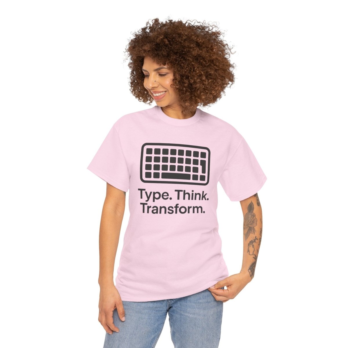 "Type. Think Transform." Inspirational Cotton Tee, Gift for Writers, Creative Minds, Motivational Apparel - AI Tee Hero