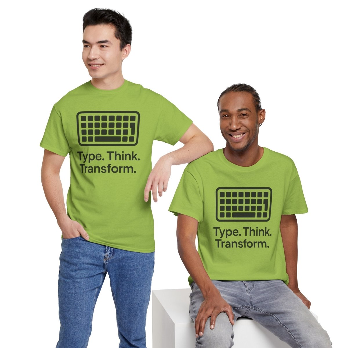 "Type. Think Transform." Inspirational Cotton Tee, Gift for Writers, Creative Minds, Motivational Apparel - AI Tee Hero