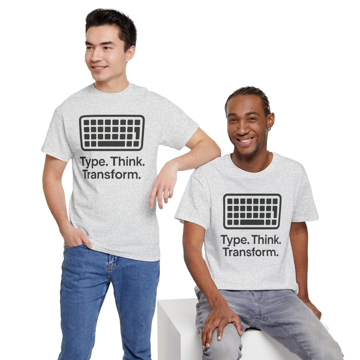 "Type. Think Transform." Inspirational Cotton Tee, Gift for Writers, Creative Minds, Motivational Apparel - AI Tee Hero