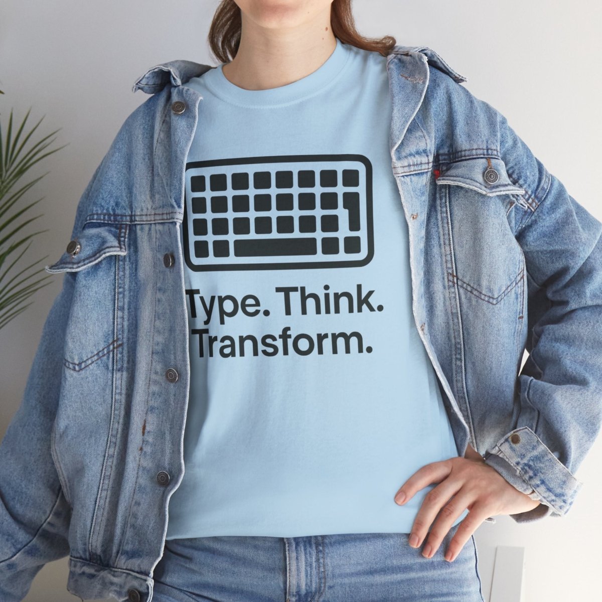 "Type. Think Transform." Inspirational Cotton Tee, Gift for Writers, Creative Minds, Motivational Apparel - AI Tee Hero