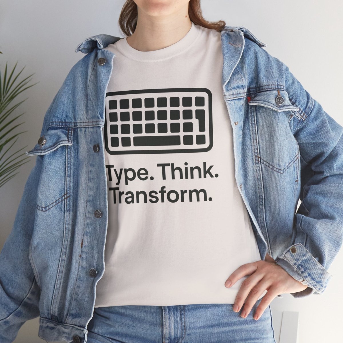 "Type. Think Transform." Inspirational Cotton Tee, Gift for Writers, Creative Minds, Motivational Apparel - AI Tee Hero