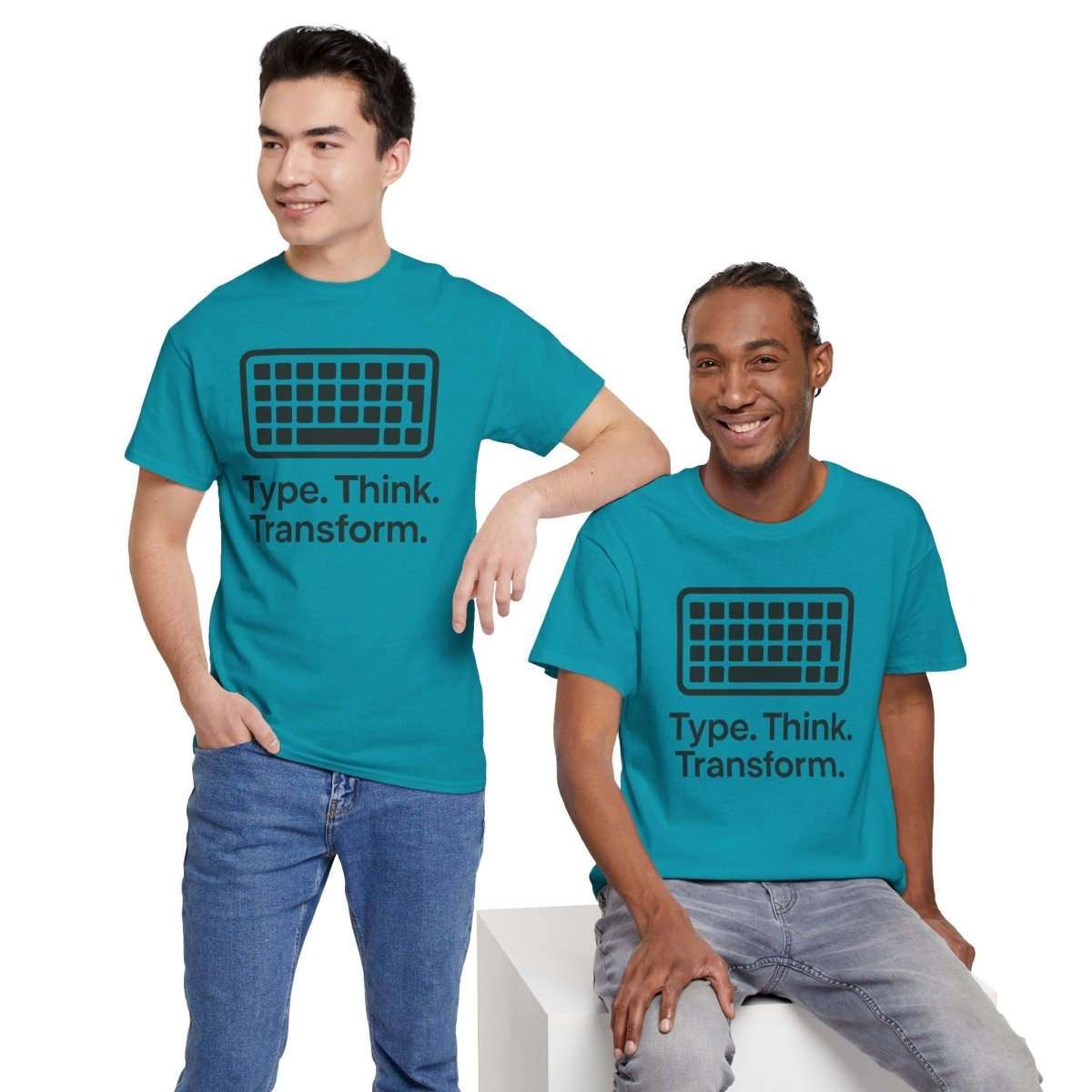 "Type. Think Transform." Inspirational Cotton Tee, Gift for Writers, Creative Minds, Motivational Apparel - AI Tee Hero