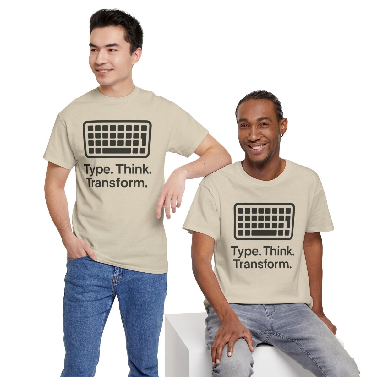 "Type. Think Transform." Inspirational Cotton Tee, Gift for Writers, Creative Minds, Motivational Apparel - AI Tee Hero