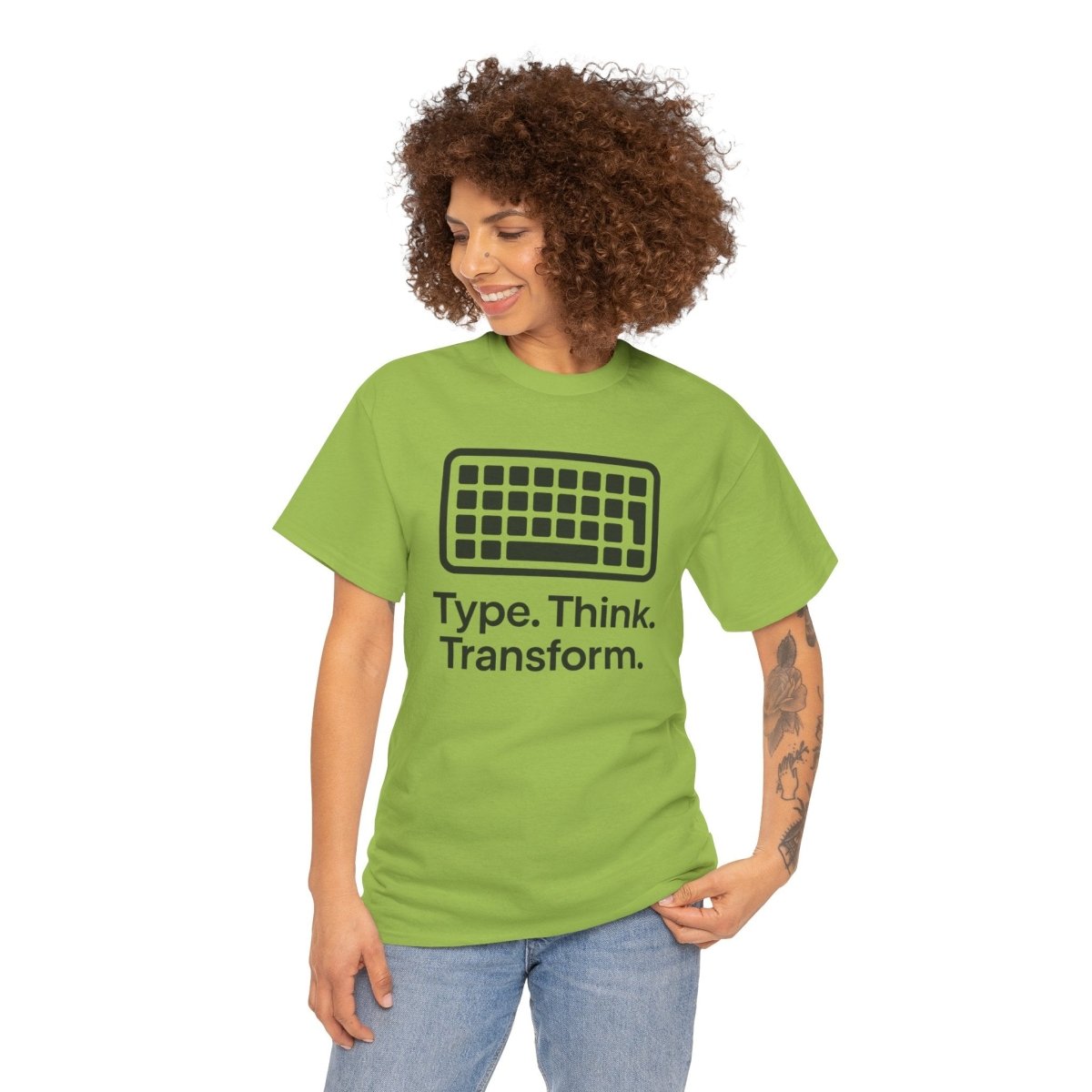 "Type. Think Transform." Inspirational Cotton Tee, Gift for Writers, Creative Minds, Motivational Apparel - AI Tee Hero