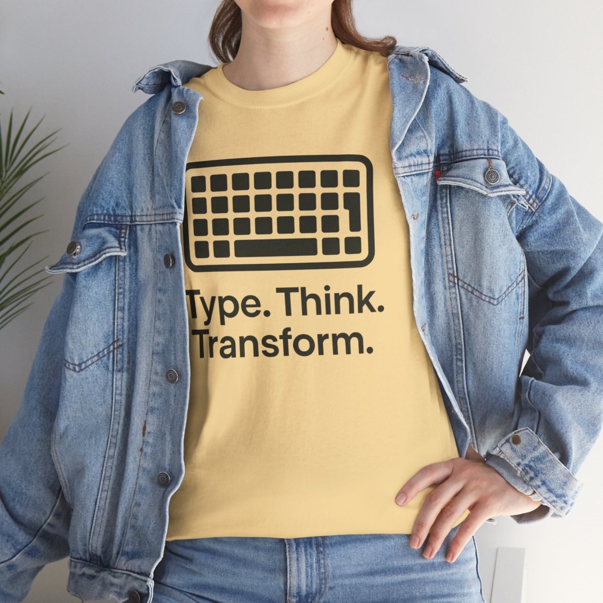 "Type. Think Transform." Inspirational Cotton Tee, Gift for Writers, Creative Minds, Motivational Apparel - AI Tee Hero
