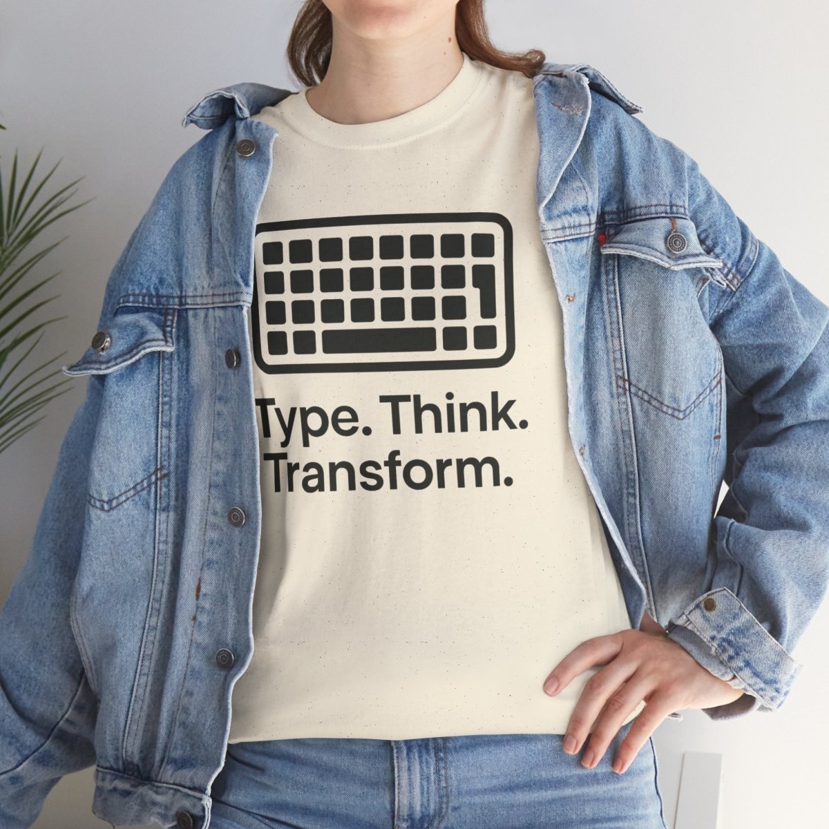 "Type. Think Transform." Inspirational Cotton Tee, Gift for Writers, Creative Minds, Motivational Apparel - AI Tee Hero