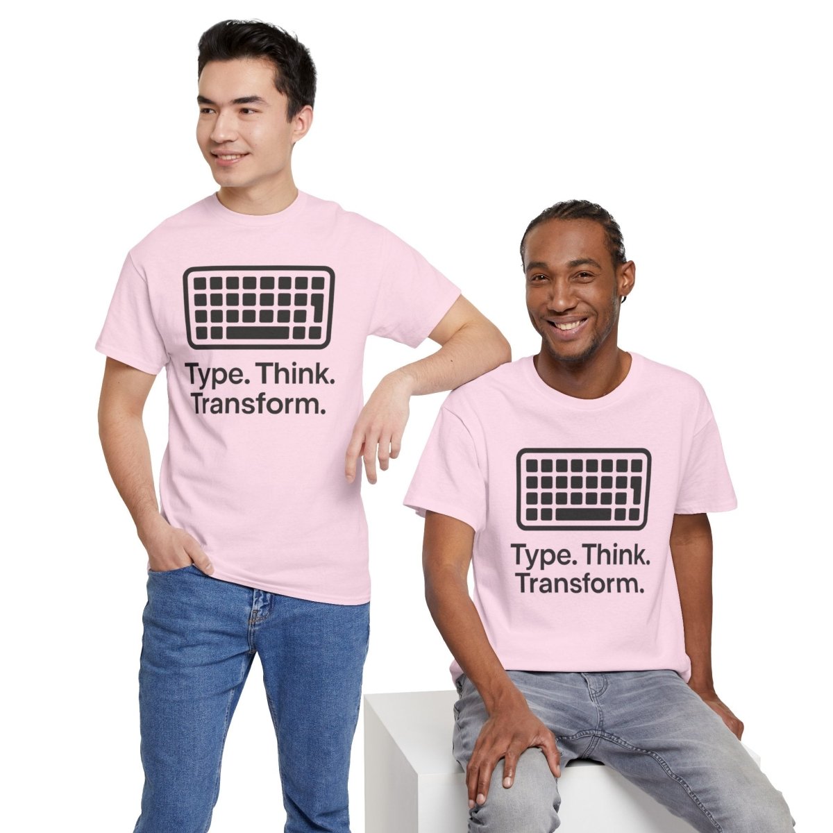 "Type. Think Transform." Inspirational Cotton Tee, Gift for Writers, Creative Minds, Motivational Apparel - AI Tee Hero