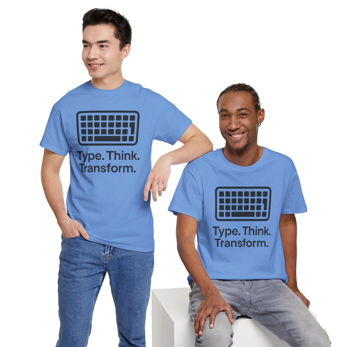 "Type. Think Transform." Inspirational Cotton Tee, Gift for Writers, Creative Minds, Motivational Apparel - AI Tee Hero