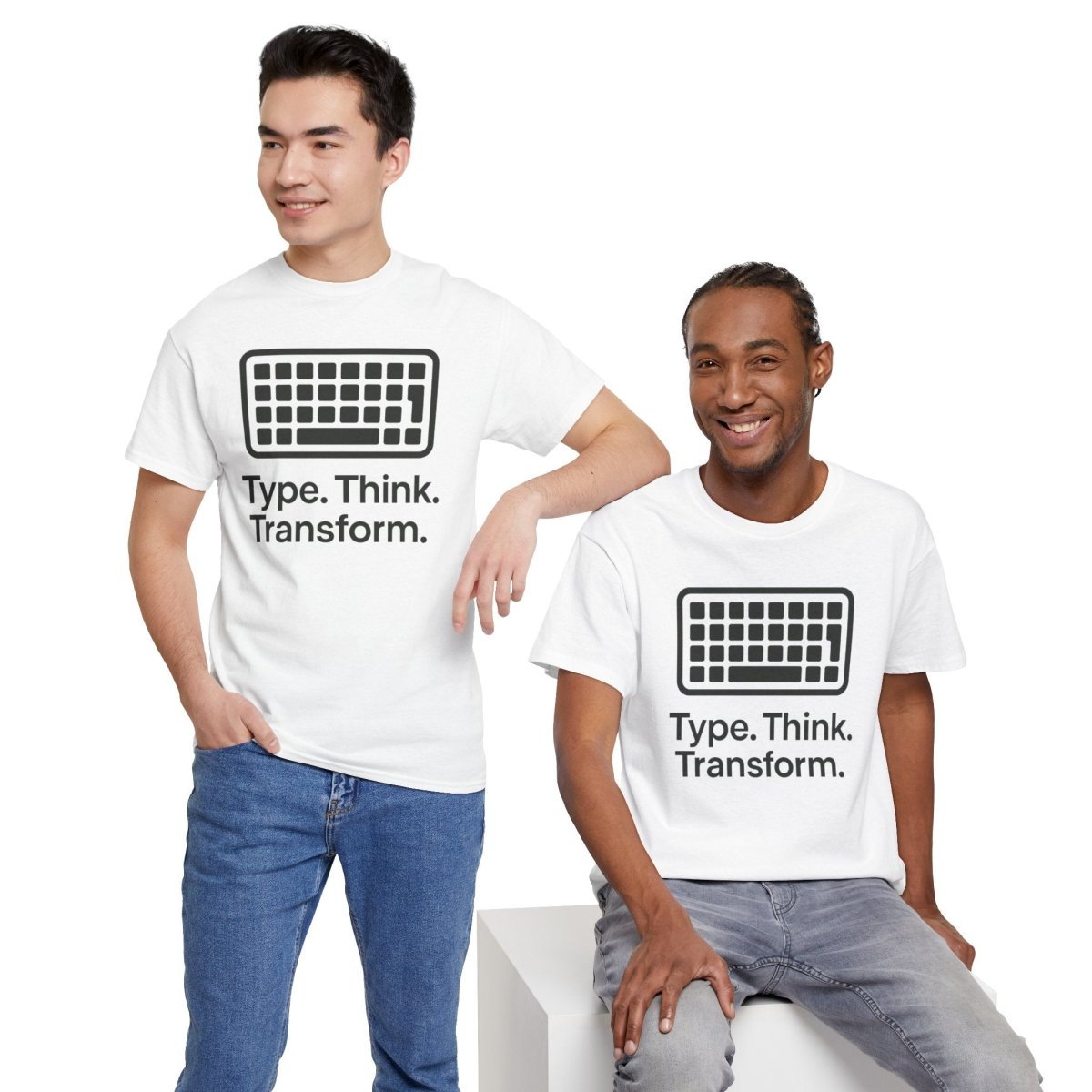 "Type. Think Transform." Inspirational Cotton Tee, Gift for Writers, Creative Minds, Motivational Apparel - AI Tee Hero