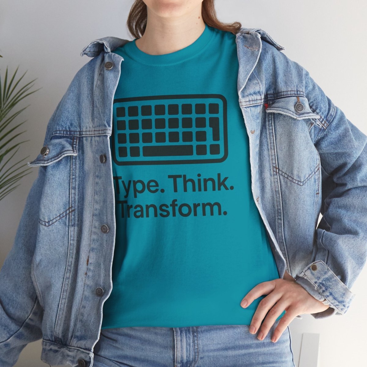 "Type. Think Transform." Inspirational Cotton Tee, Gift for Writers, Creative Minds, Motivational Apparel - AI Tee Hero