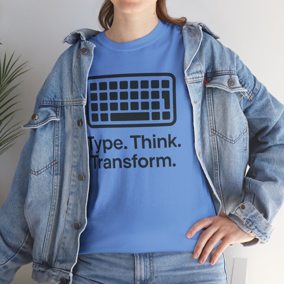"Type. Think Transform." Inspirational Cotton Tee, Gift for Writers, Creative Minds, Motivational Apparel - AI Tee Hero