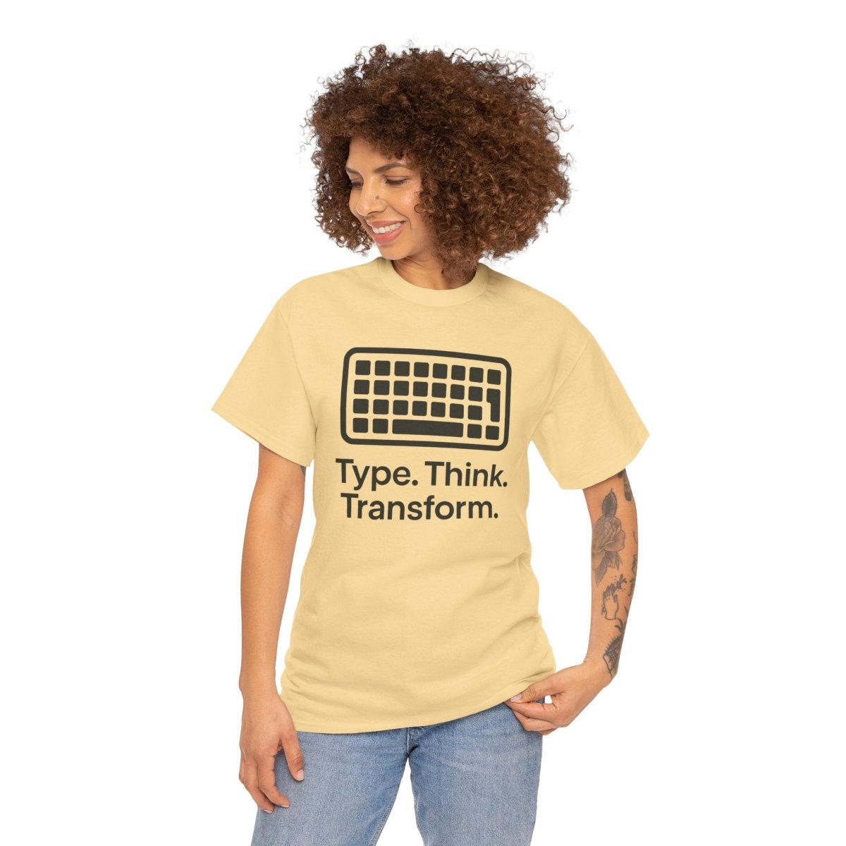 "Type. Think Transform." Inspirational Cotton Tee, Gift for Writers, Creative Minds, Motivational Apparel - AI Tee Hero