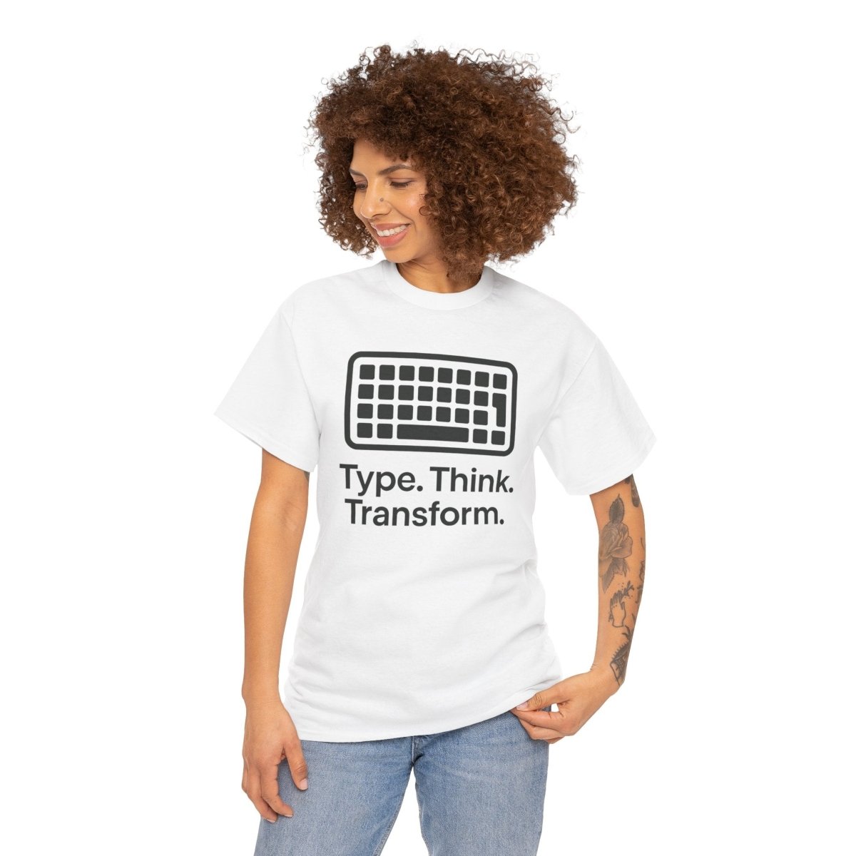 "Type. Think Transform." Inspirational Cotton Tee, Gift for Writers, Creative Minds, Motivational Apparel - AI Tee Hero
