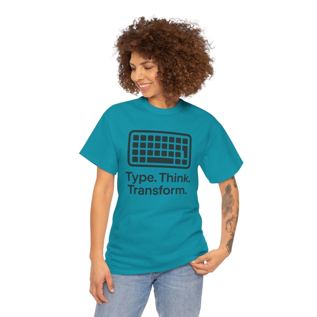 "Type. Think Transform." Inspirational Cotton Tee, Gift for Writers, Creative Minds, Motivational Apparel - AI Tee Hero