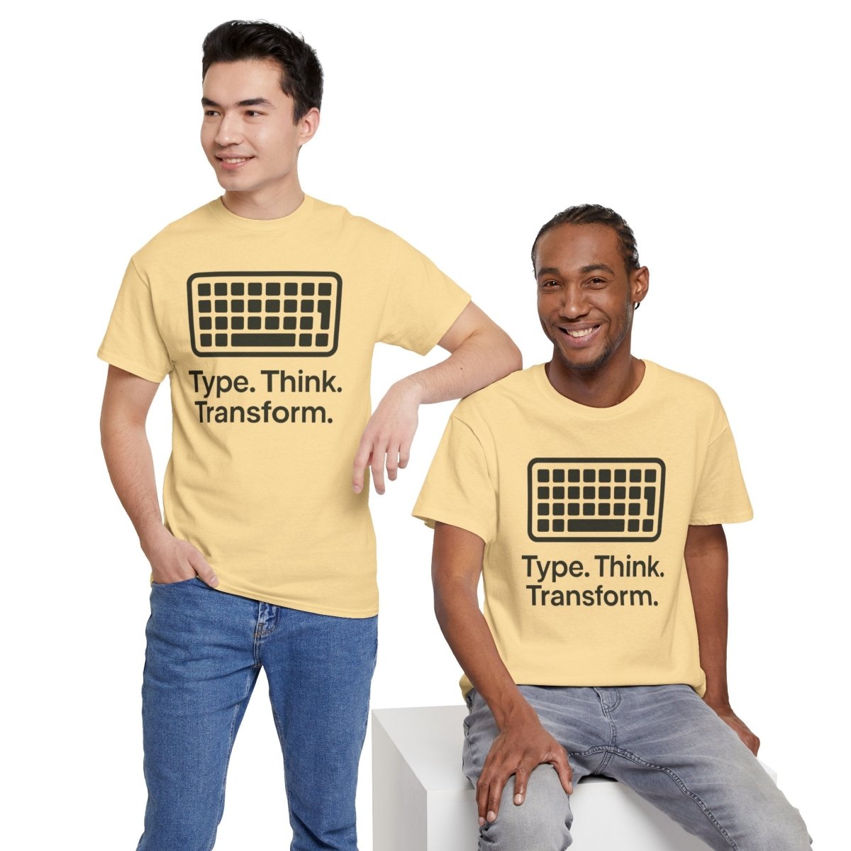 "Type. Think Transform." Inspirational Cotton Tee, Gift for Writers, Creative Minds, Motivational Apparel - AI Tee Hero